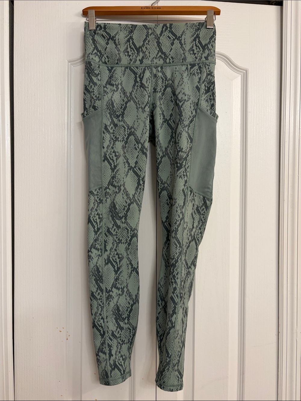 Fabletics Sage Green Snake Print High-Rise Leggings with Side Pockets